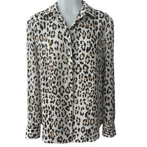 Theory Blouse Classic Leopard Long Sleeve Button Down Shirt Size Small